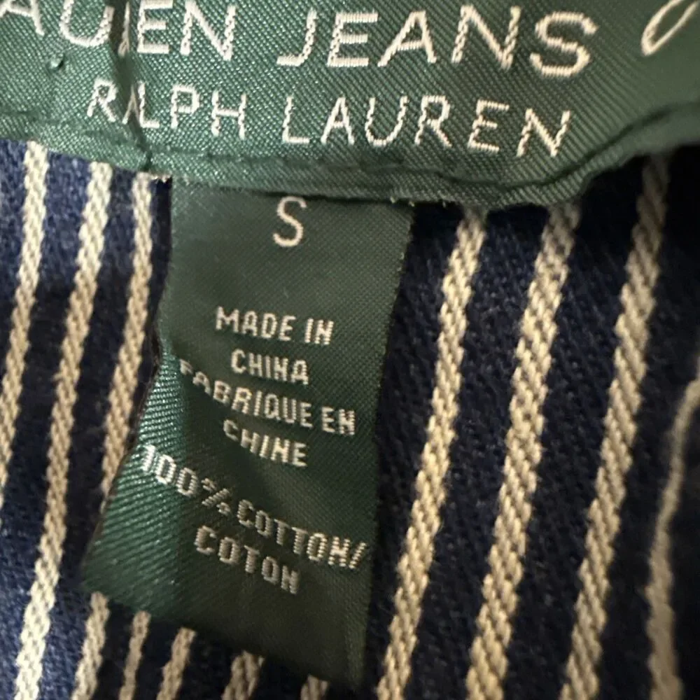 LAUREN Ralph Lauren blue striped denim double-breasted trench coat Small Spring